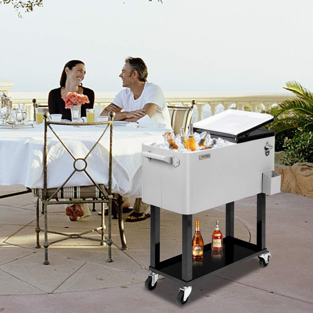 80 Quart Portable Rolling Ice Chest with Shelf and Built-in Bottle Opener for Outdoor Entertaining