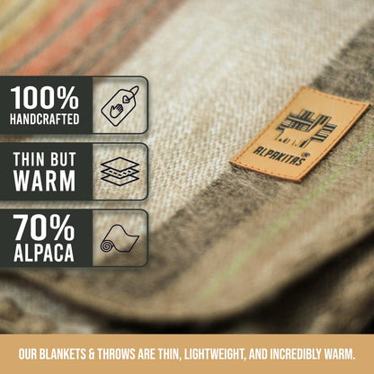 Alpaca Wool Queen Size Blanket - Lightweight and Warm Throw for Couch or Outdoor Use - 87 x 64 Inches (Brown)