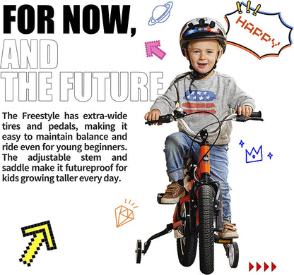 Freestyle Classic & EZ Balance Switchable Bicycle for Kids, Available in 12", 14", 16", and 18" Sizes, Suitable for Ages 3-10