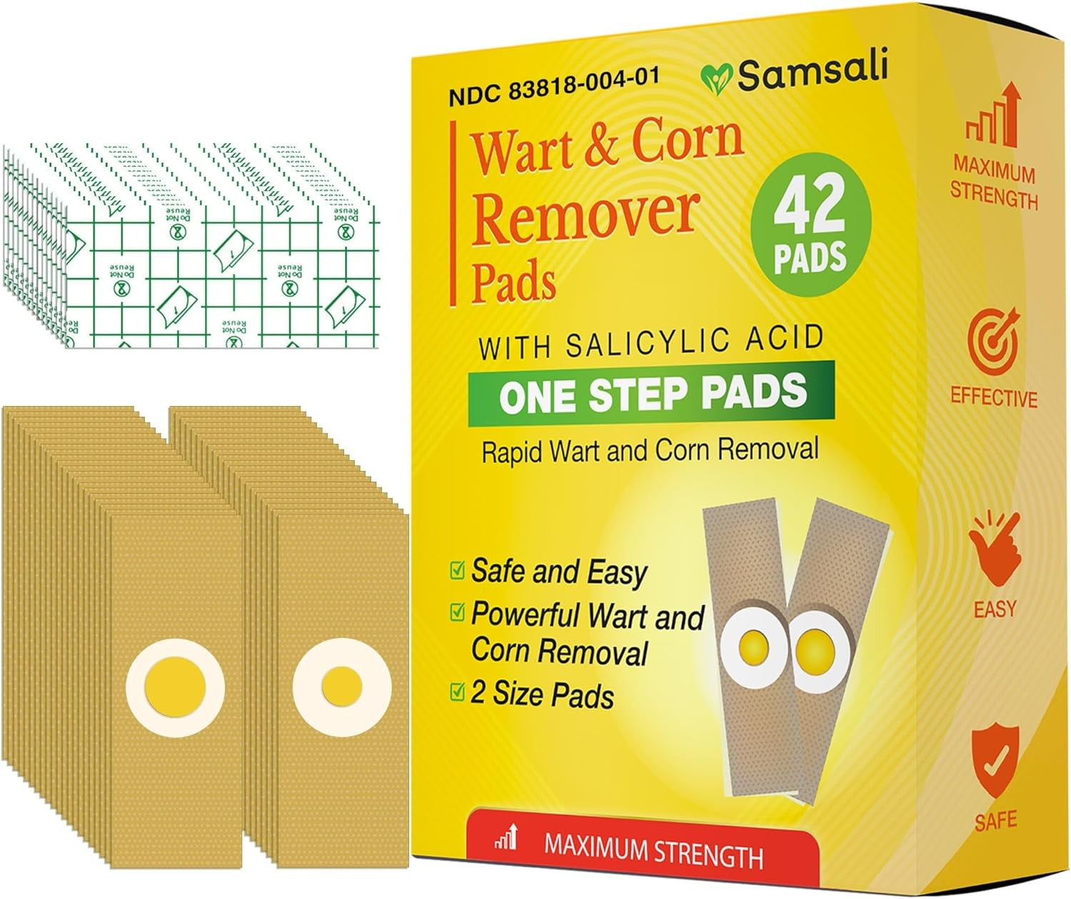 Wart Corn Remover Pads for Feet: 42 Pack 40% Salicylic Acid Extra Strength