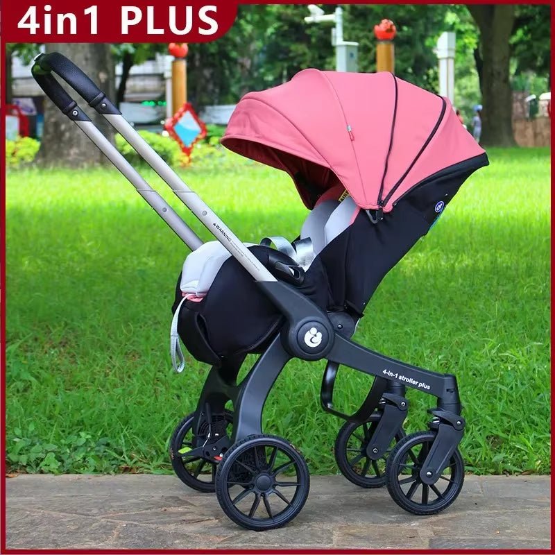 Multifunctional 4-in-1 Two-Way Baby Stroller with Collapsible Basket and Infant Carriage Seat