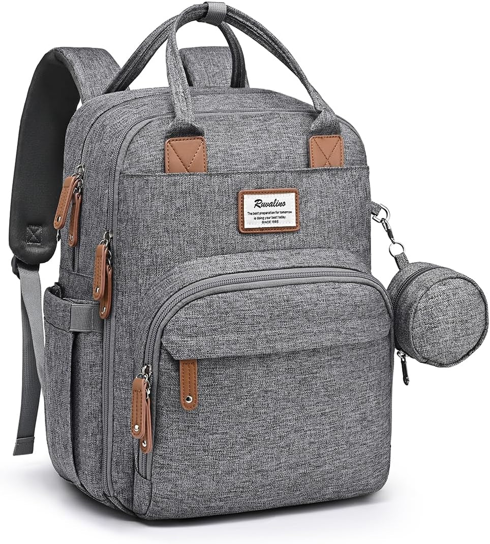 Multifunctional Travel Diaper Backpack - Features Changing Pad, Insulated Bottle Holders, Pacifier Case, Large Capacity, Waterproof Design in Gray