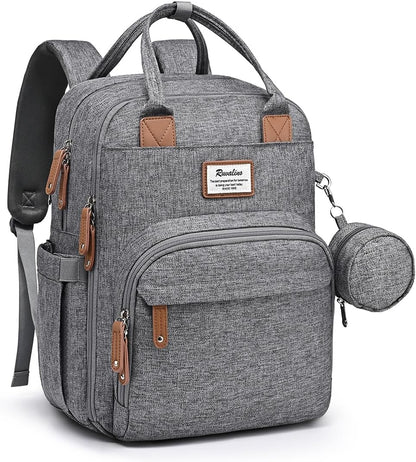 Multifunctional Travel Diaper Backpack - Features Changing Pad, Insulated Bottle Holders, Pacifier Case, Large Capacity, Waterproof Design in Gray