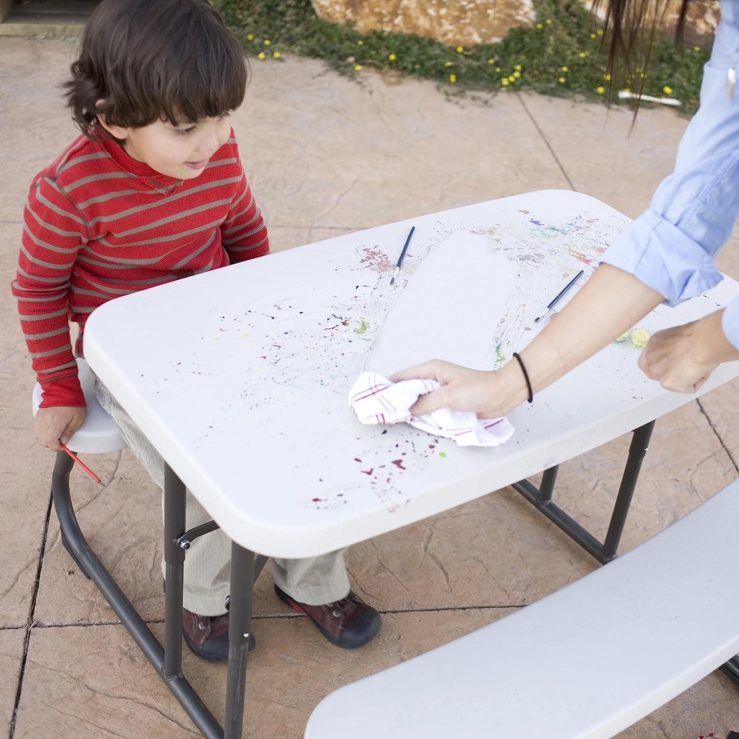 Kid'S Big Stuff Swing Set with Toddler Bucket Swing and Kid'S Almond Picnic Table (91109)