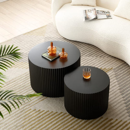 Nesting Coffee Table Set of 2,Modern round End Table for Living Room, Apartment,Black