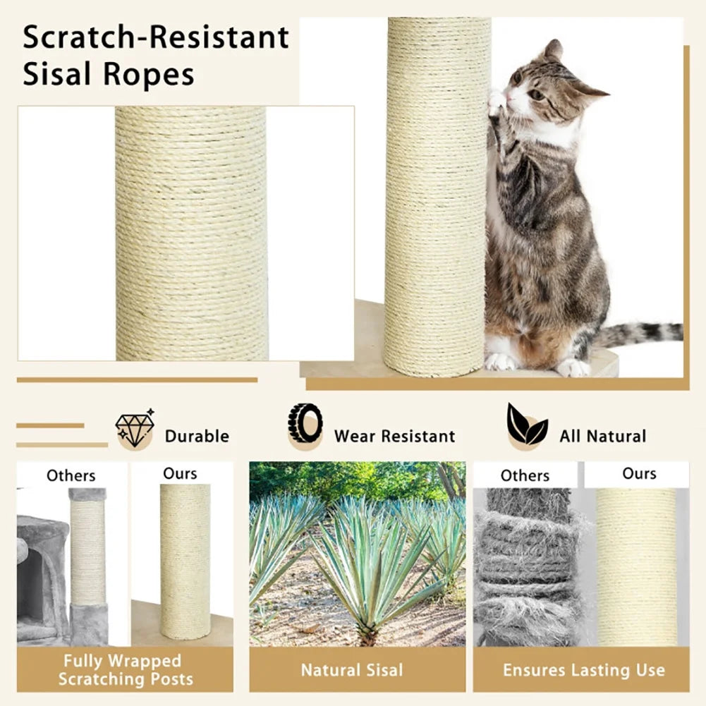 Cat Tower, Cat Tree for Indoor Cats, 77.5-Inch Cat Tree Condo Multi-Level Kitten Activity Tower with Sisal Posts-Cream White for Kittens, Elderly Cats, Adult Cats
