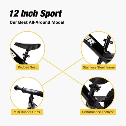 12-Inch No-Pedal Balance Bike for Children Aged 1 to 4 Years - Features Safety Pad, Padded Seat, Mini Grips, and Flat-Free Tires - Easy Tool-Free Assembly and Adjustments