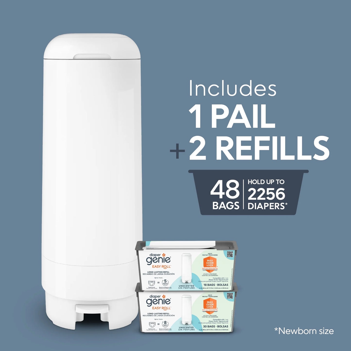 Premium White Gift Set: Includes 1 Diaper Pail and 48 Convenient Refill Bags