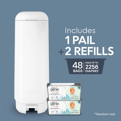 Premium White Gift Set: Includes 1 Diaper Pail and 48 Convenient Refill Bags