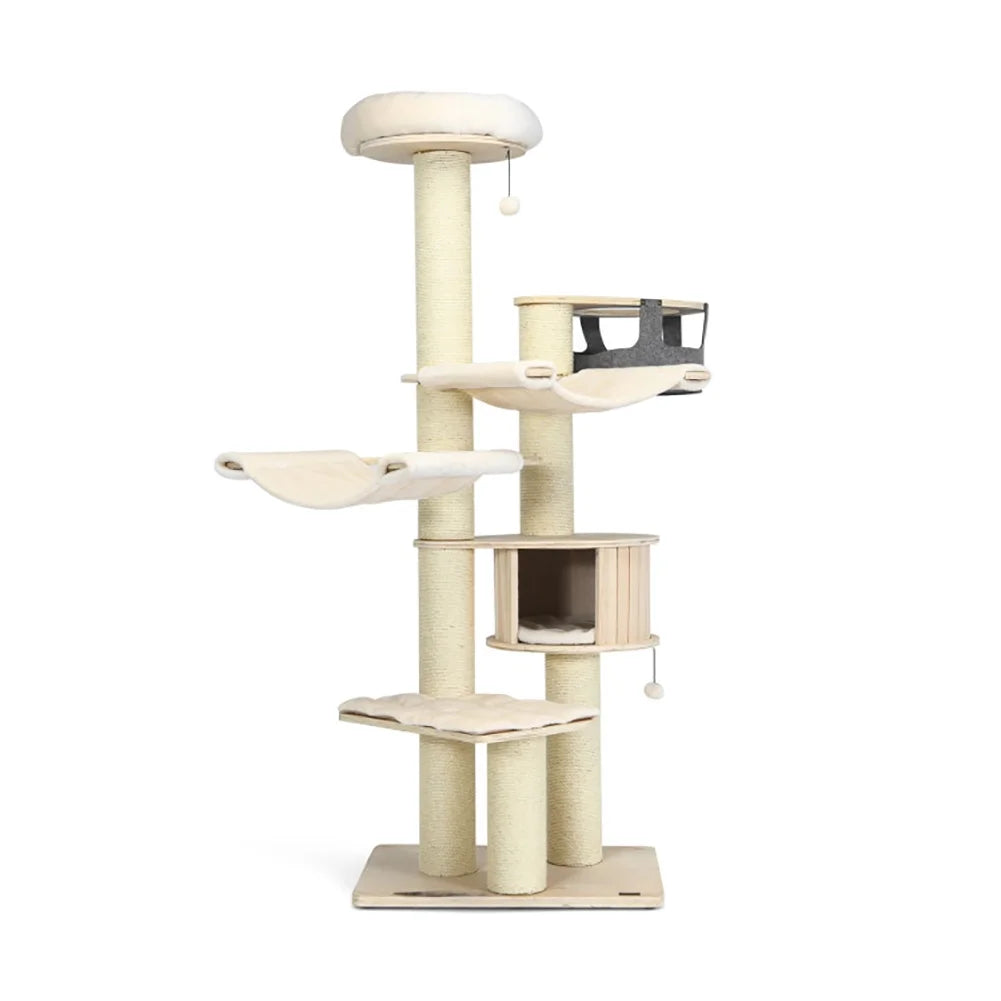 Cat Tower, Cat Tree for Indoor Cats, 77.5-Inch Cat Tree Condo Multi-Level Kitten Activity Tower with Sisal Posts-Cream White for Kittens, Elderly Cats, Adult Cats