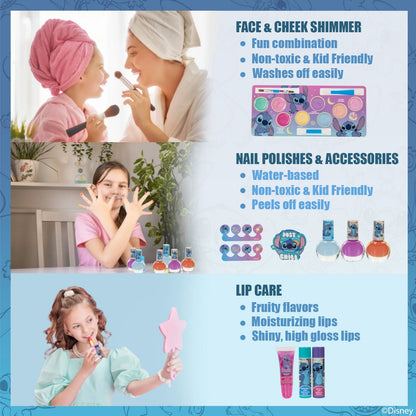 Stitch Kids Makeup Kit Train Case Beauty Set, Washable Play Makeup Set for Kids’ Party Favors