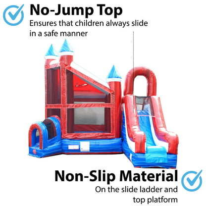 Commercial Inflatable Castle Bounce House with Slide, Red, White, and Blue Deluxe