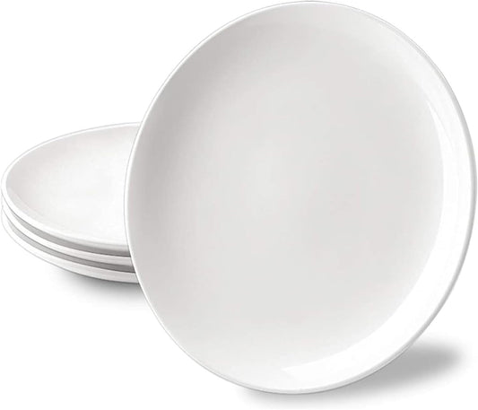10 Inch White Dinner Plates Set, Porcelain Dessert/Salad Plate, Serving Dishes, Dinnerware Sets, Scratch Resistant, Lead-Free, Microwave, Oven, and Dishwasher Safe - Set of 4