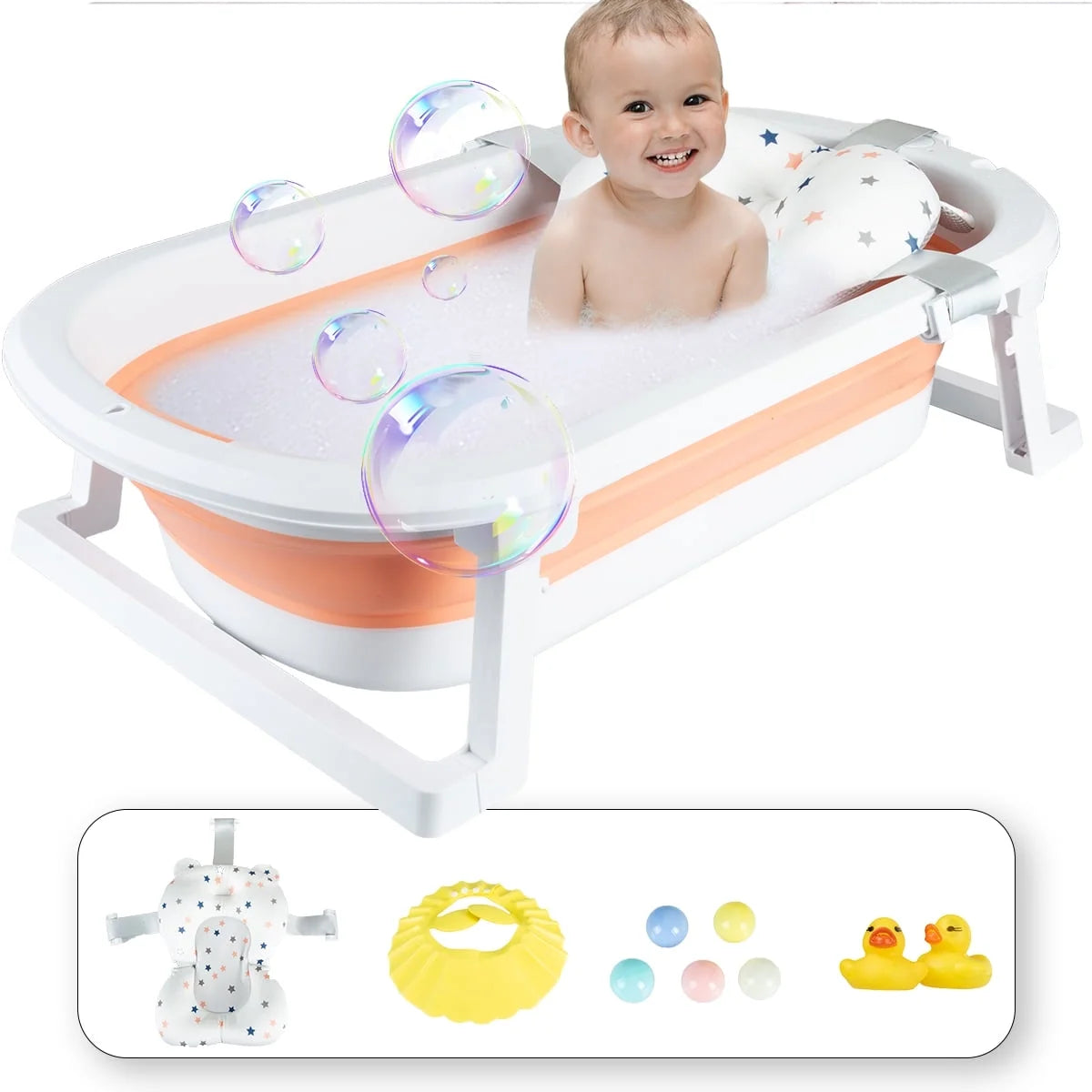 Portable Foldable Baby Bathtub with Accessories - Pink
