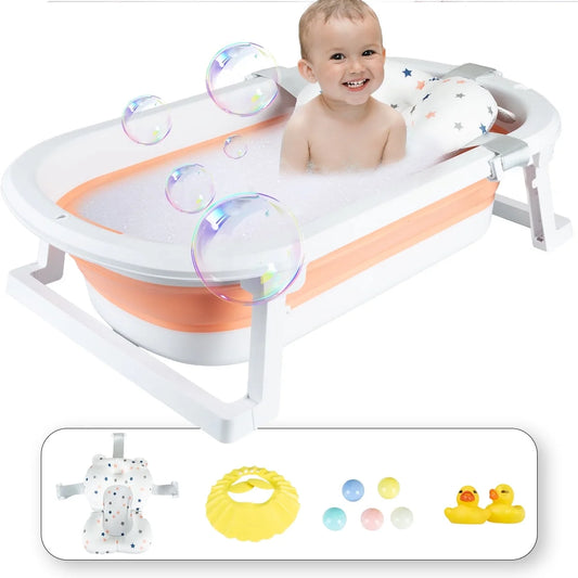 Portable Foldable Baby Bathtub with Accessories - Pink