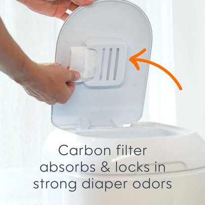 Platinum White Stainless Steel Diaper Disposal System with 18 Roll Bags for Infants
