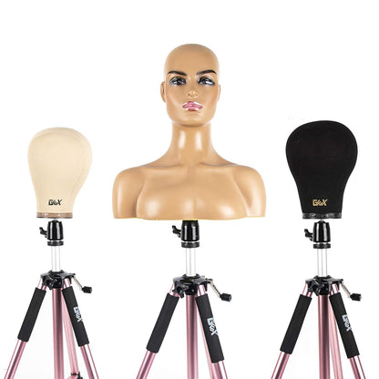 GEX 63" Heavy Duty Mannequin Tripod Stand Wig Stand for Wig Mannequin Head Training Doll Manikin Head for Cosmetology Hairdressing with Travel Bag (Rose Gold)