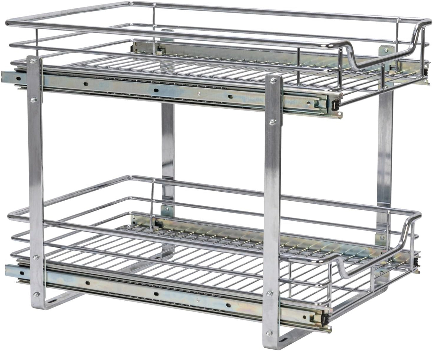 Glidez Multipurpose Chrome-Plated Steel Pull-Out/Slide-Out Basket Storage Organizer for under Cabinet Use - 2-Tier Design - Fits Standard Size Cabinet or Shelf, Chrome