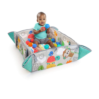 5-in-1 Convertible Jumbo Play Mat and Ball Pit Baby Gym for Newborns to Toddlers - Tropical Green Design