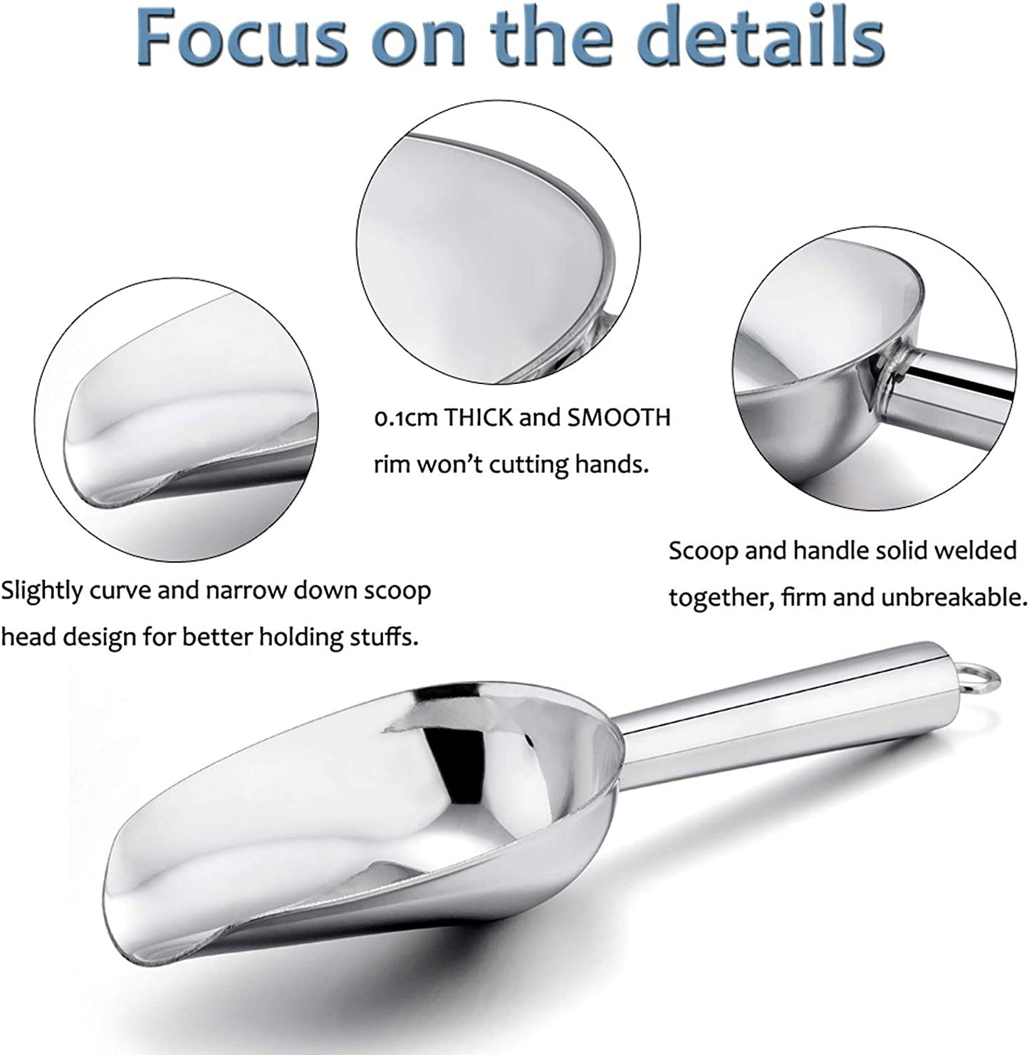 Mini Scoop, 3 Ounce Stainless Steel Kitchen Utility Scoops, Ideal for Candy/Ice Cube/Flour/Sugar/Coffee Bean/Protein Powder, Food Grade & anti Rust, Easy Clean & Dishwasher Safe (4 Pack)