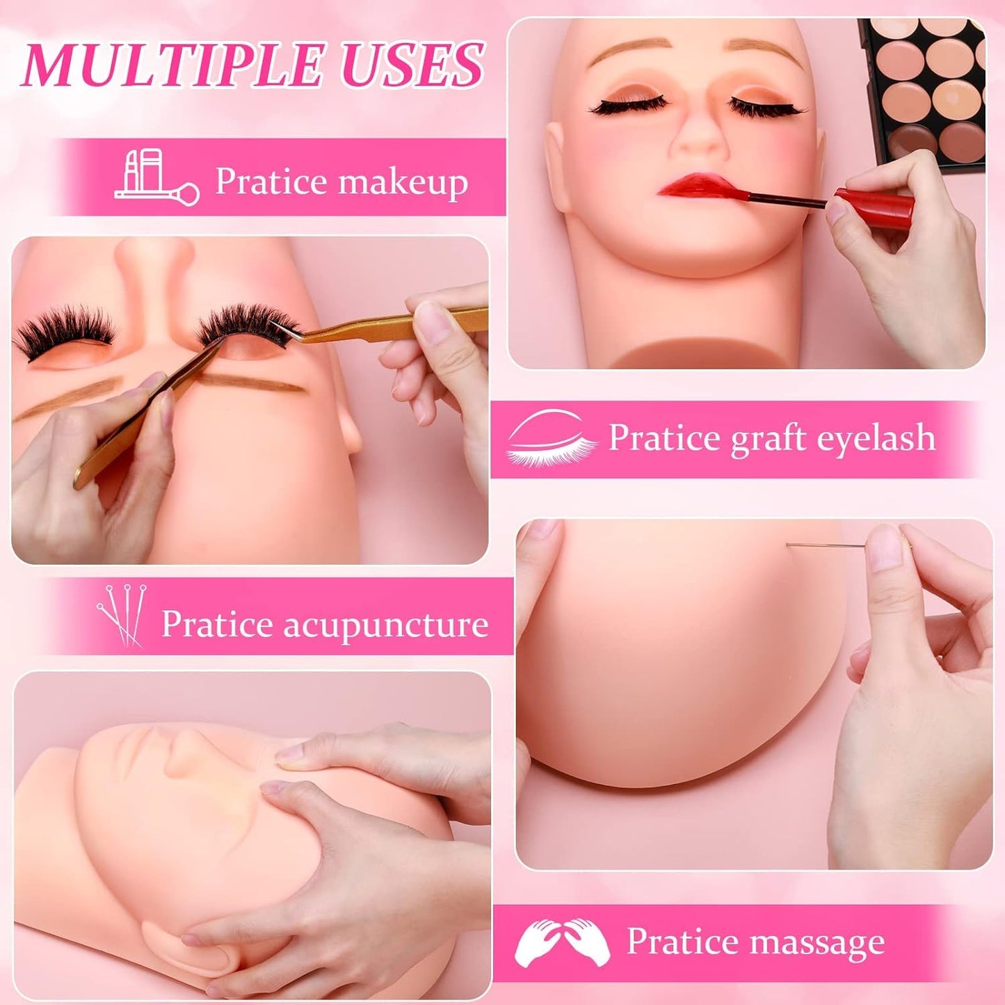 High Simulation Soft Silicone Lash Mannequin Head for Makeup Practice, Eye Shadow, , Eyelash Extension Training, Face Painting, and Massage