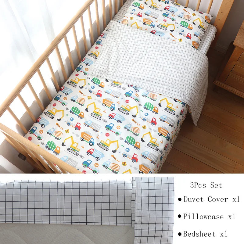 3-Piece Cotton Baby Crib Bedding Set for Boys and Girls, Includes Pillowcase, Sheet, and Duvet Cover, Ideal for Children's Room Decoration