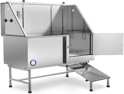 62-Inch Stainless Steel Pet Bathing Tub with Faucet (Right Door/Left Drain) - Dimensions: 62" x 27" x 58