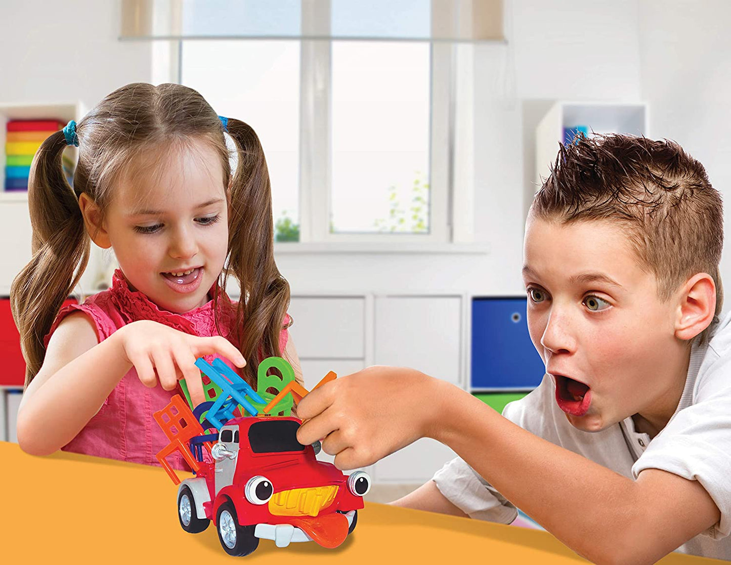 Pick Up Pete Chair Stacking Game - Motorized Truck Balance Game with Colorful Chairs, Interactive Board Game for Children Ages 4 and Up