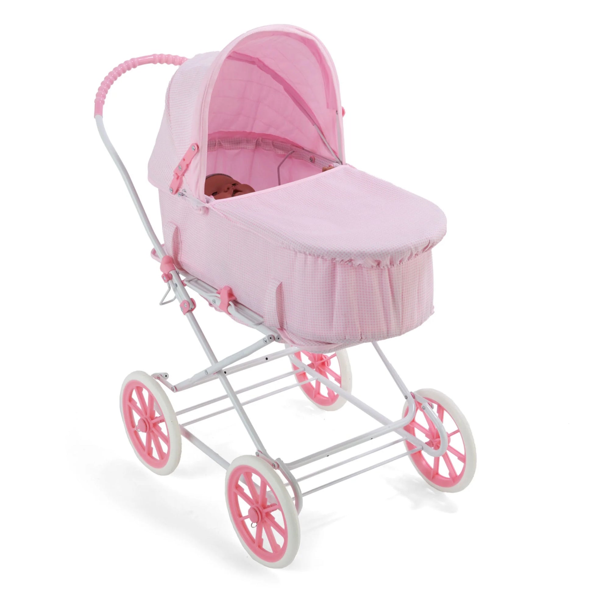 3-in-1 Pink Gingham Doll Pram, Carrier, and Stroller Set