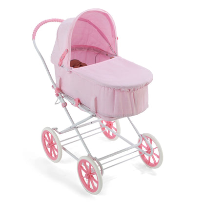 3-in-1 Pink Gingham Doll Pram, Carrier, and Stroller Set