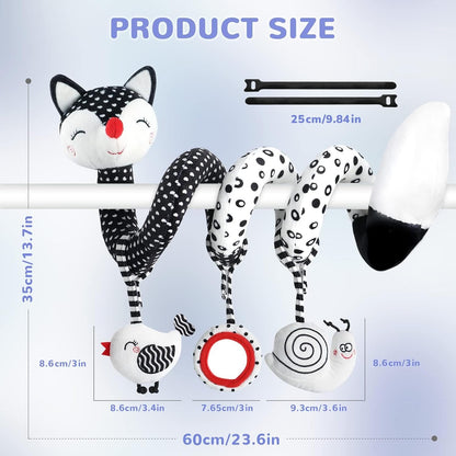 High Contrast Black and White Plush Spiral Toys for Infants, Ideal Sensory Car Seat and Stroller Accessories for Newborns 0-12 Months