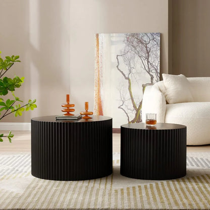 Nesting Coffee Table Set of 2,Modern round End Table for Living Room, Apartment,Black