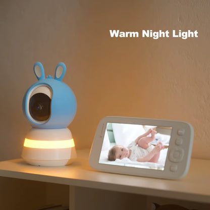 2K 4MP Tuya Smart Baby Monitor with 5-Inch Portable Display, Remote App Control, Cry Detection, Auto Night Vision, and Nanny Features