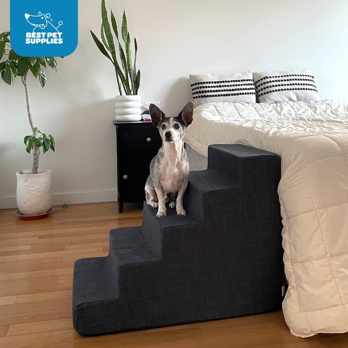 Dog Stairs for Small Dogs & Cats, Foam Pet Steps Portable Ramp for Couch Sofa and High Bed Non-Slip Balanced Indoor Step Support, Paw Safe No Assembly - Dark Brown, 5-Step