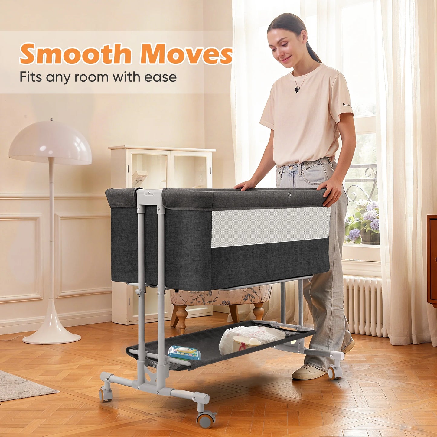 Bassinet Bedside Sleeper for Infants (0-5 Months) - Unisex Dark Gray