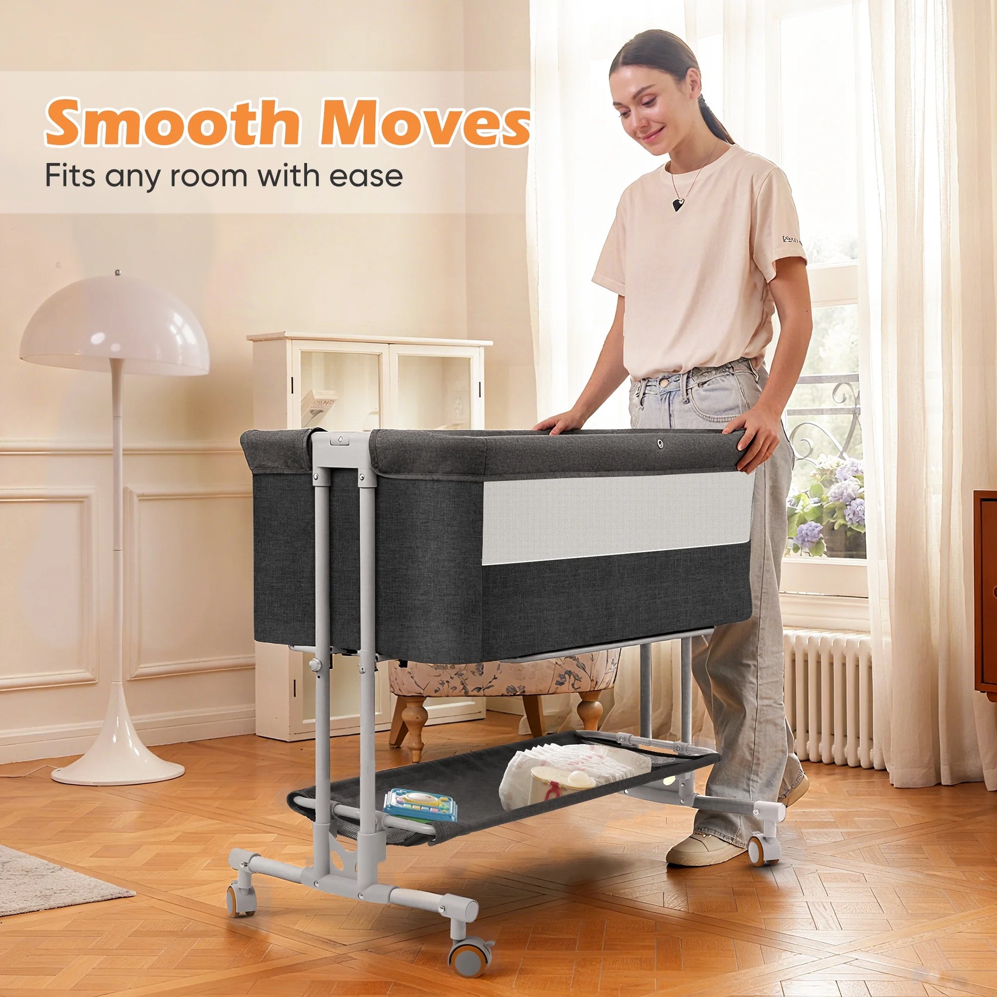 Bassinet Bedside Sleeper for Infants (0-5 Months) - Unisex Dark Gray