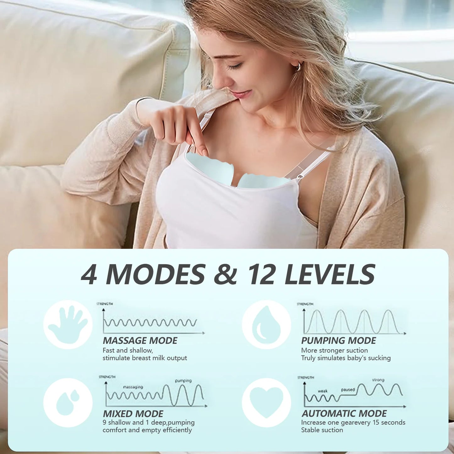 Portable Electric Hands-Free Breast Pump Set with 4 Modes and 12 Adjustable Levels - Dual Pack in Blue