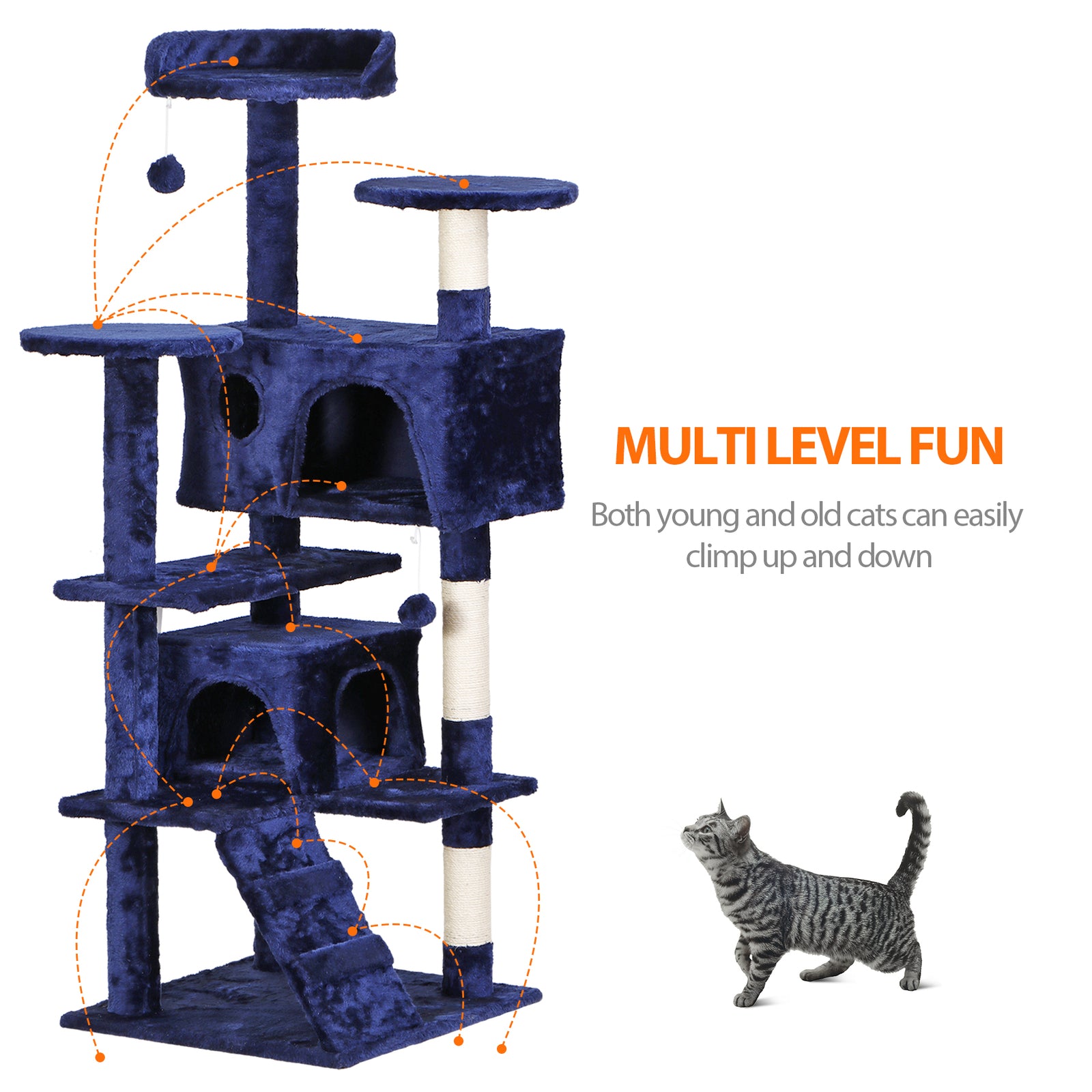 55-Inch Multi-Level Cat Tree Tower Activity Center with Condo - Available in 6 Colors