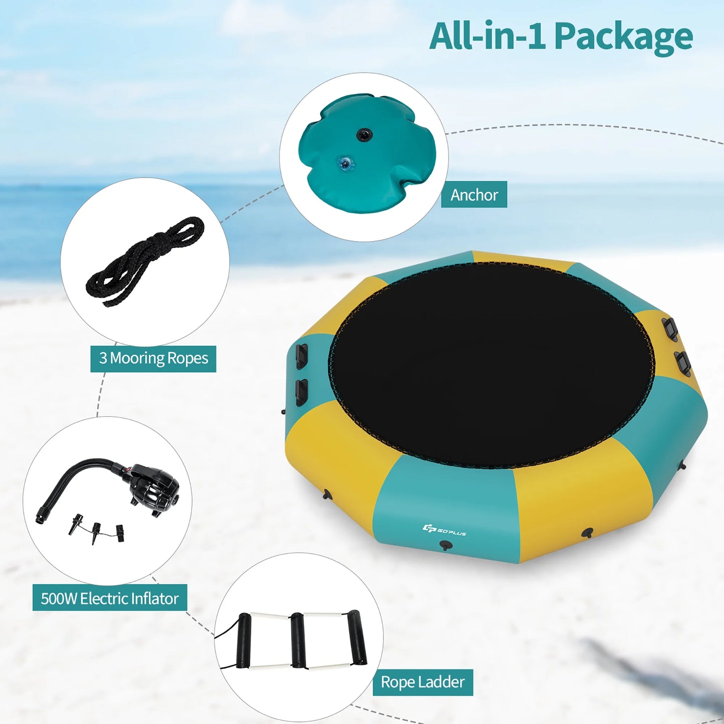 Goplus 12FT Inflatable Water Bouncer Splash Padded Water Trampoline