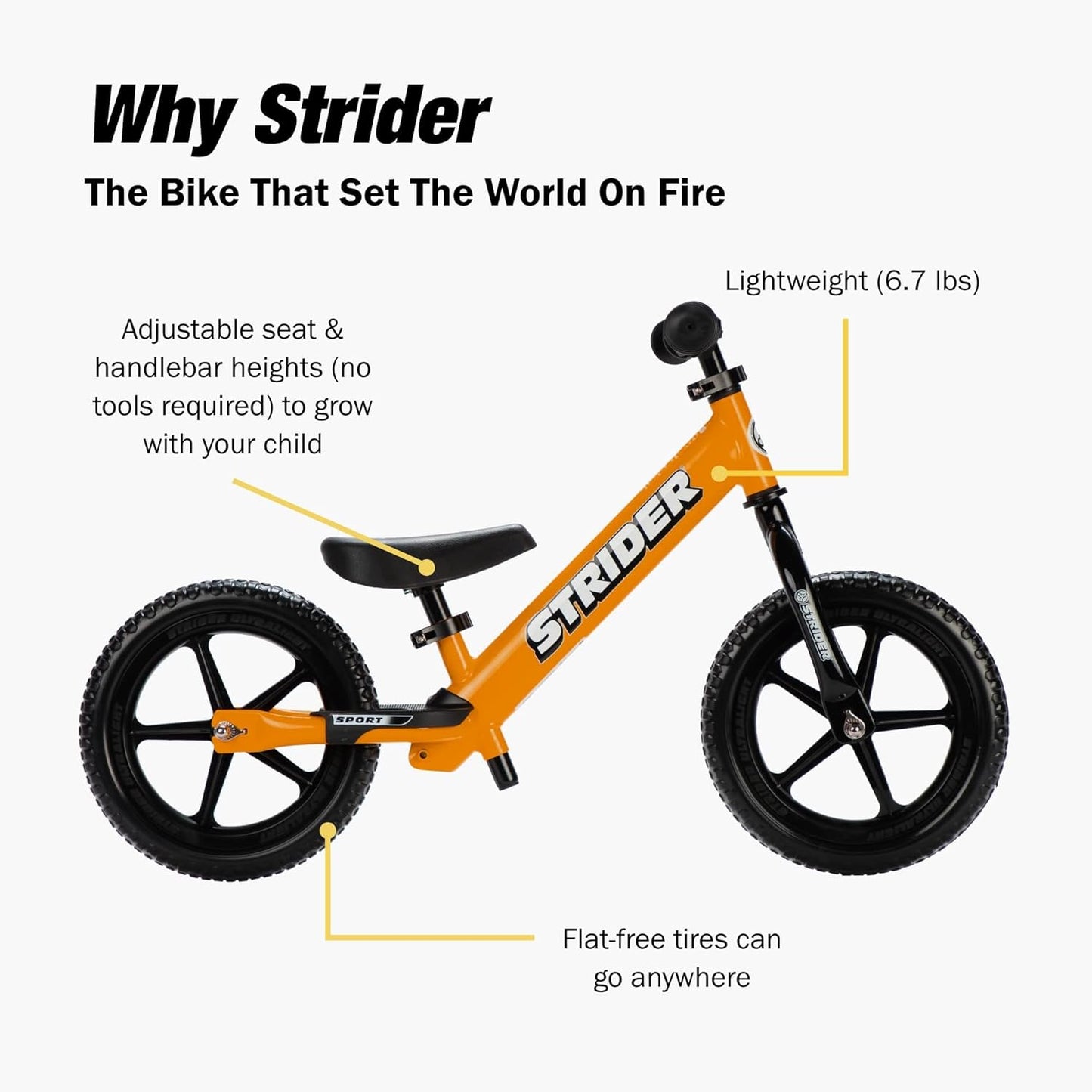 12-Inch Balance Bicycle for Children Ages 1 to 4 - Features Safety Pad, Padded Seat, Mini Grips, and Flat-Free Tires - Easy Tool-Free Assembly and Adjustments
