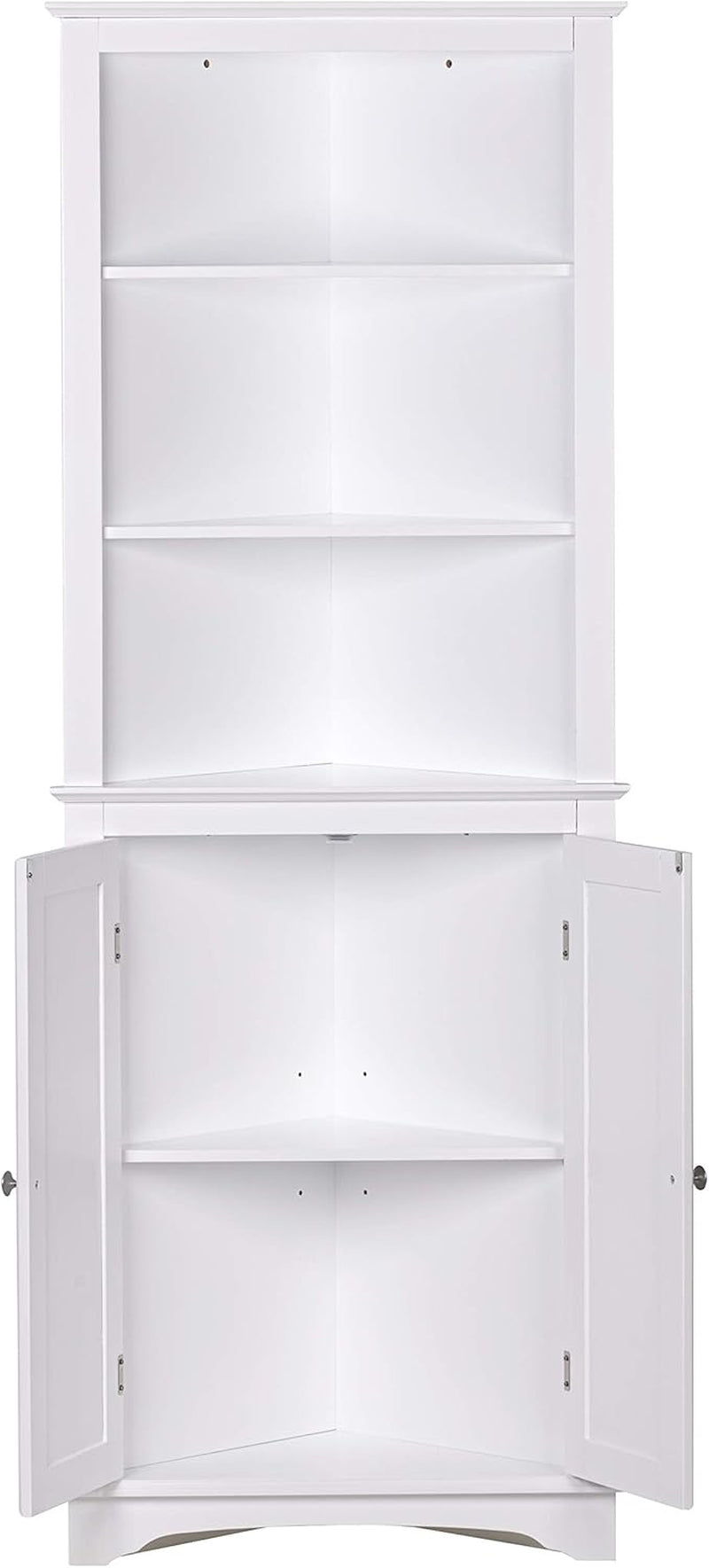 Freestanding Tall Corner Cabinet with Doors and Shelves for Bathroom, Kitchen, and Living Room in White