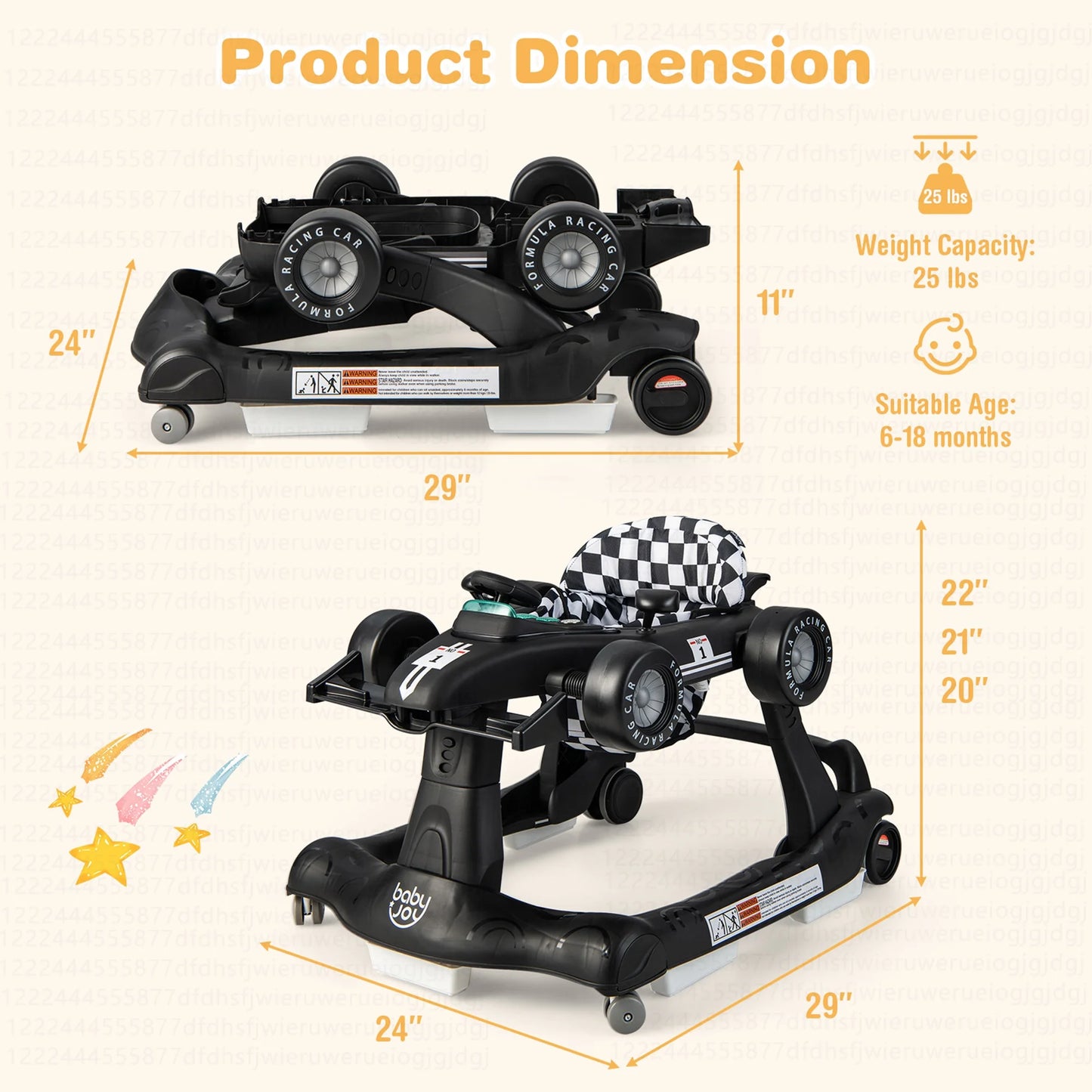 Adjustable 4-in-1 Foldable Baby Walker and Activity Push Walker - Black