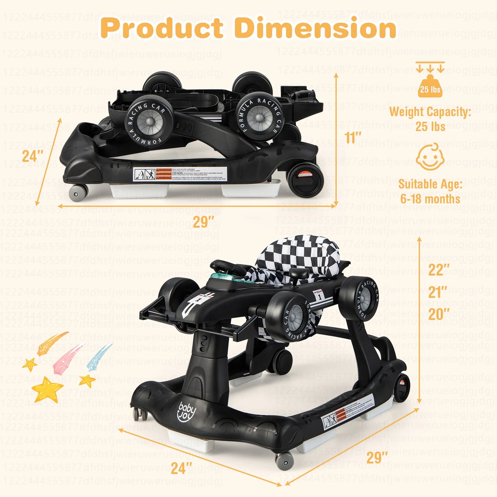 Adjustable 4-in-1 Foldable Baby Walker and Activity Push Walker - Black