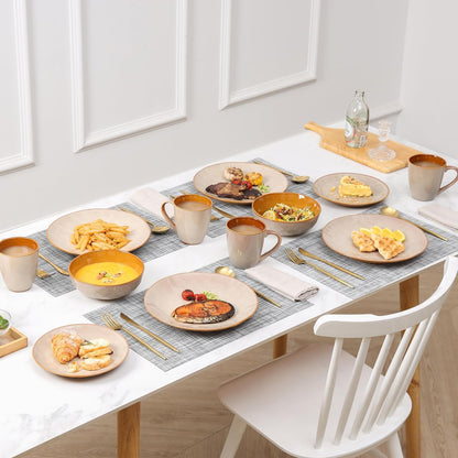 Ceramic Dinner Plates Set, 10.5 Inch, Set of 6, Round, Microwave, Oven, Dishwasher Safe, Porcelain Fluted Suitable for Steak, Pasta, Pizza, Home, Party, Restaurant (Beige)