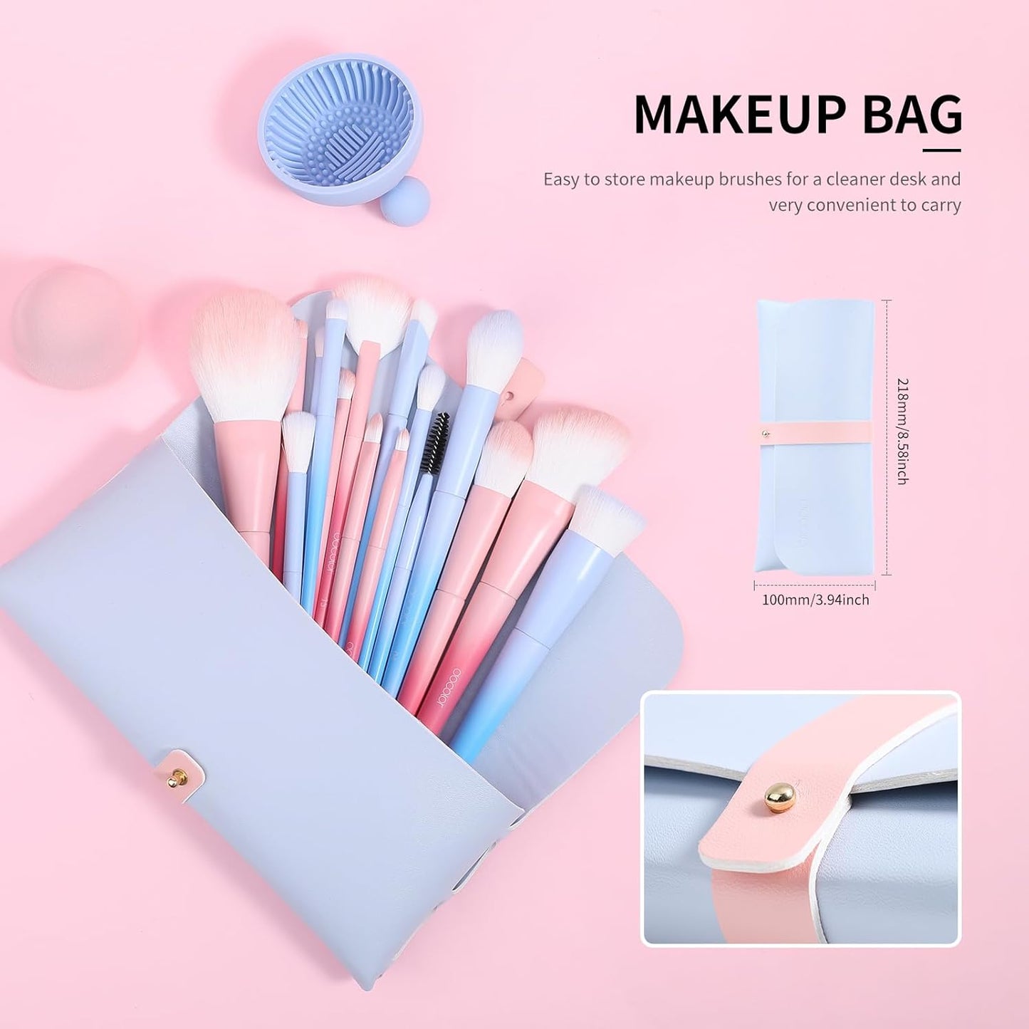 Makeup Brushes 16Pcs Fantasy Makeup Brushes Set with Makeup Bag and Makeup Sponge and Brush Cleaning Pad and Foldable Eyelash Comb Separator Tool