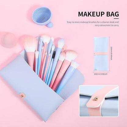 Makeup Brushes 16Pcs Fantasy Makeup Brushes Set with Makeup Bag and Makeup Sponge and Brush Cleaning Pad and Foldable Eyelash Comb Separator Tool