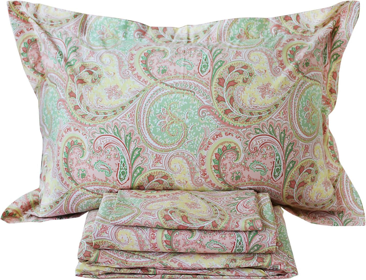 Luxury 4-Piece Pink Paisley Bed Sheet Set - 800 Thread Count 100% Egyptian Cotton with Deep Pockets for Queen Size Beds