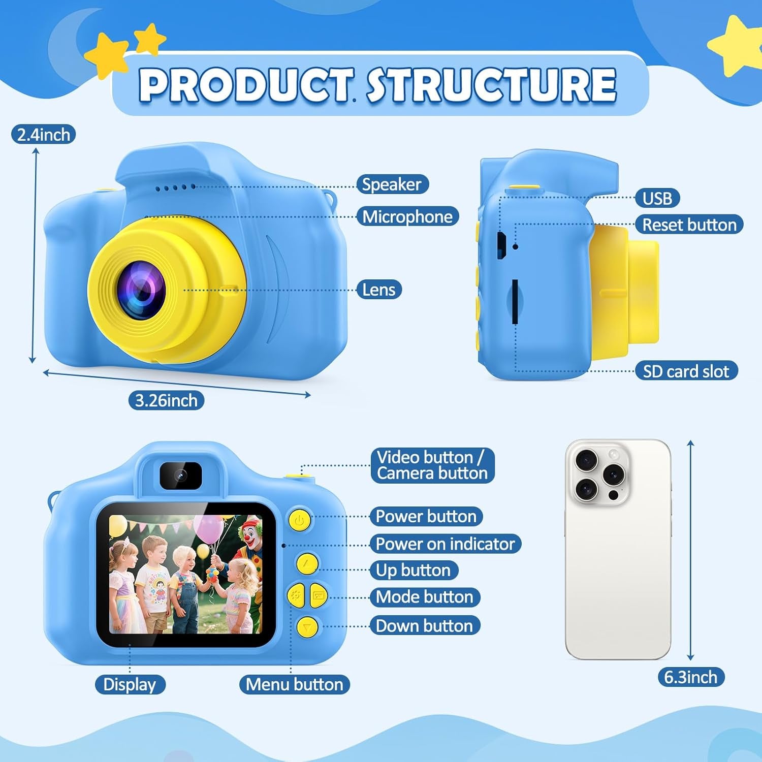 HD Digital Video Camera for Kids with 32GB SD Card - Ideal Christmas and Birthday Gift for Ages 3-9 (Blue)