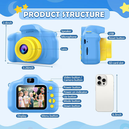 HD Digital Video Camera for Kids with 32GB SD Card - Ideal Christmas and Birthday Gift for Ages 3-9 (Blue)