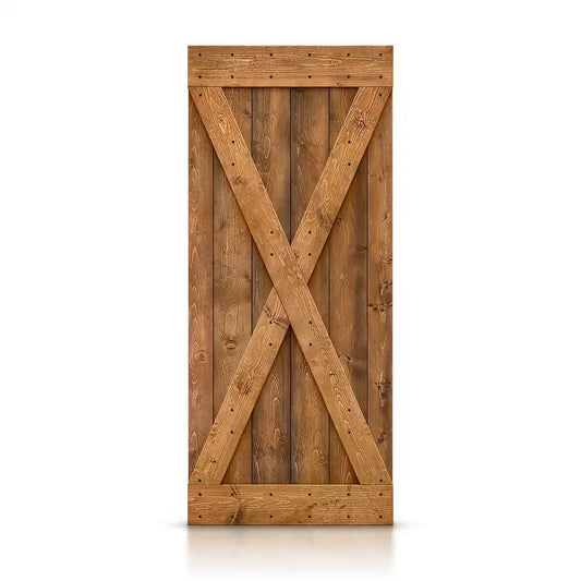 Distressed X 36 In. X 84 In. Walnut Stained Solid DIY Knotty Pine Wood Interior Sliding Barn Door Slab